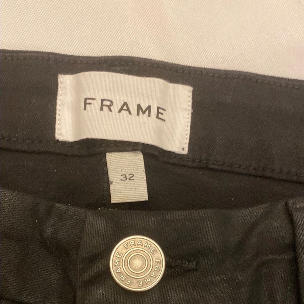 Frame Le Mini Boot in Noir Coated Black Bootcut Stretch Jeans 32 - Picture 12 of 15